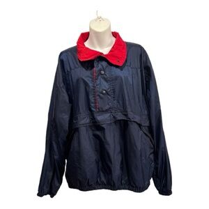LA LOVING Navy Nylon  pullover Jacket with Red Trim size medium